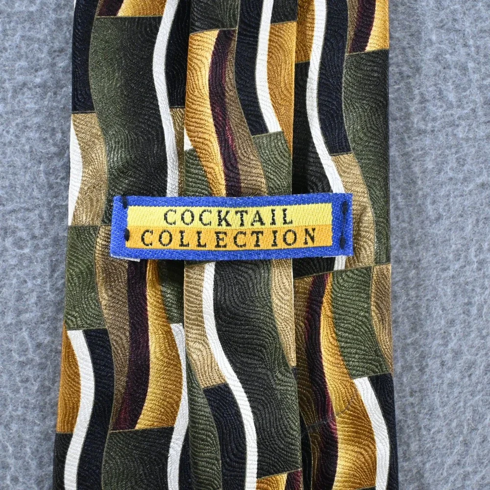 Stonehenge Mens Cocktail Collection Scotch Silk Tie OS Green Gold Abstract 90s